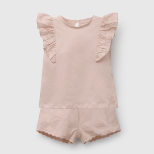 Conjunto Rosado Short Y Polera de Niña Infantil talla 3/6 M a 24m/36 M