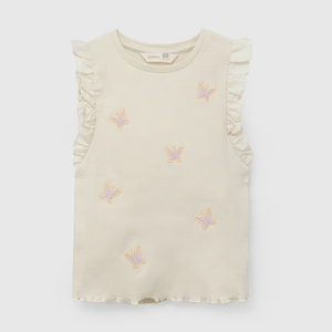 Polo Beige Bordado Mariposas de Niña talla 3 a 12 Años
