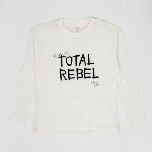 Polo texto bordado y estampado blanco