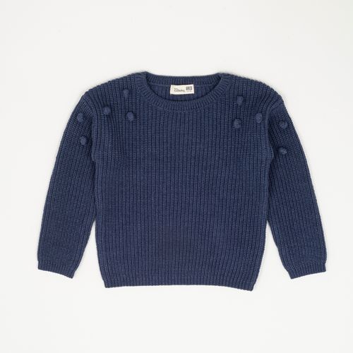 Sweater con pompones en el hombro light denim
