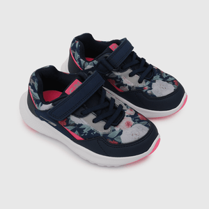 Zapatilla deportiva de niña con flores azul