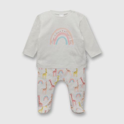 Conjunto de bebé niña jirafas y arcoiris blanco