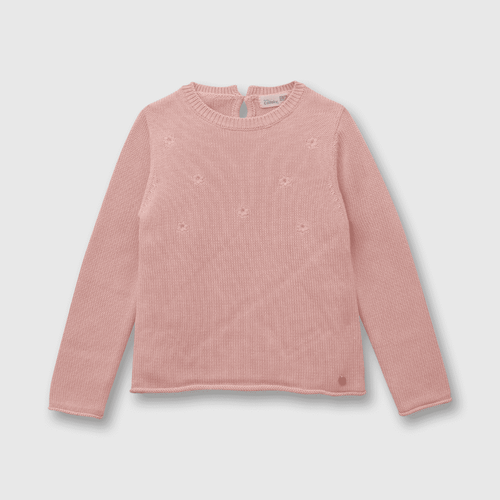 Sweater de niña con flores bordadas rosado