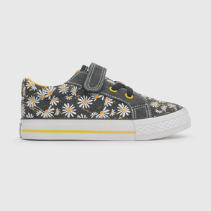 Zapatilla urbana de niña con flores negro