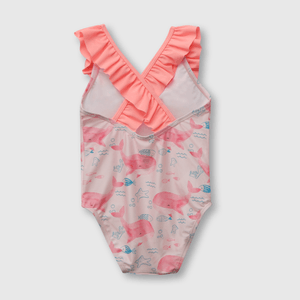 Traje de baño de niña ballenas con filtro UV rosado