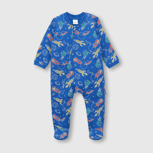 Pijama de bebé niño de franela enterito planetas azul