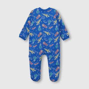 Pijama de bebé niño de franela enterito planetas azul