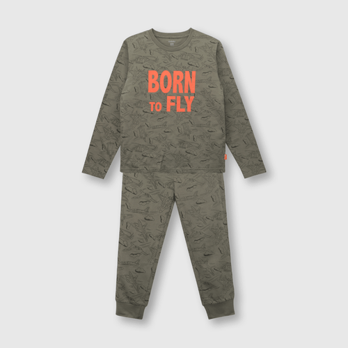 Pijama de niño de algodón aviones verde