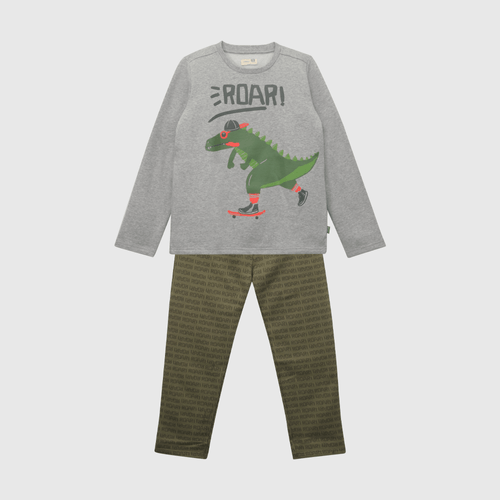 Pijama de niño de franela dino verde