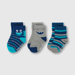 Medias deportivo de bebé niño 3 pack mounstrito gris