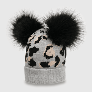 Gorro de niña tejido animal print gris