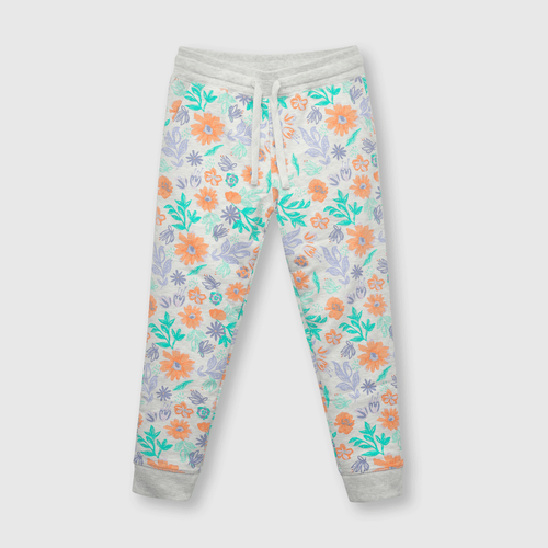 Pantalón de niña con flores gris