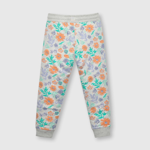 Pantalón de niña con flores gris