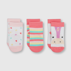 Medias deportivas de bebe niña 3 pack unicornio rosado