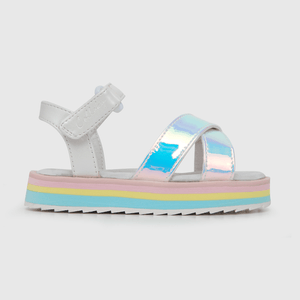 Sandalia de niña abierta con suela rayada multicolor blanco