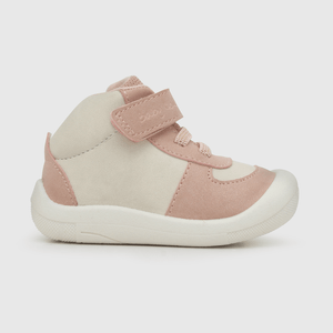 Zapatilla para niña niña con toques de color, velcro elástico caña media blanca