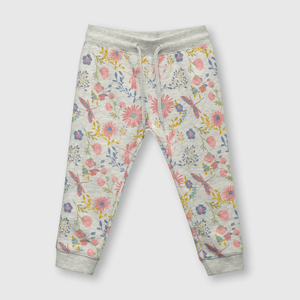 Pantalón de bebé niña flores de bebe niña flores Gris melange