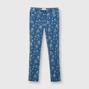 Jegging de niña elasticada estampada light denim