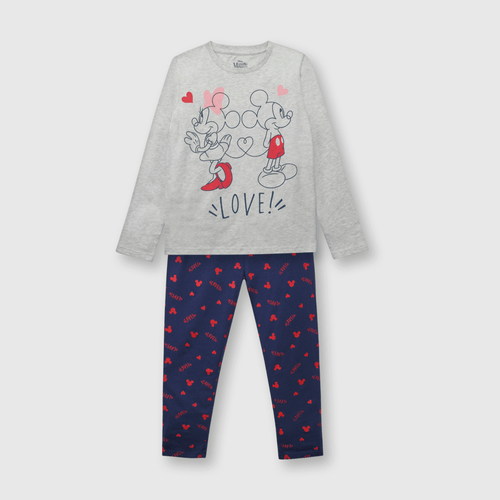 Pijama de niña de algodon Minnie y Mickey azul / blue