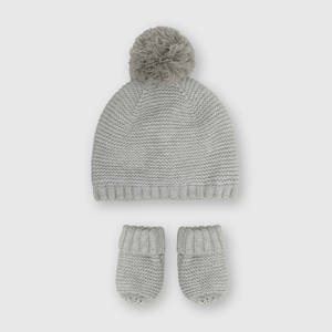 Gorro de bebé niño de lana con mitones gray / gris