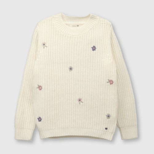 Sweater de niña flores off white