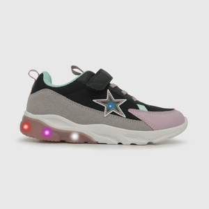 Zapatilla de niña luces estrella negro / black