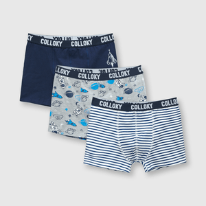 Boxer de niño de algodón elsaticado 3 pack azul / blue