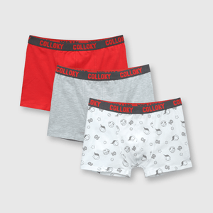 Boxer de niño de algodón elsaticado 3 pack Gris melange