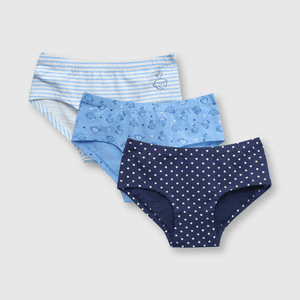 Calzón de niña de algodón elsaticado 3 pack azul / blue